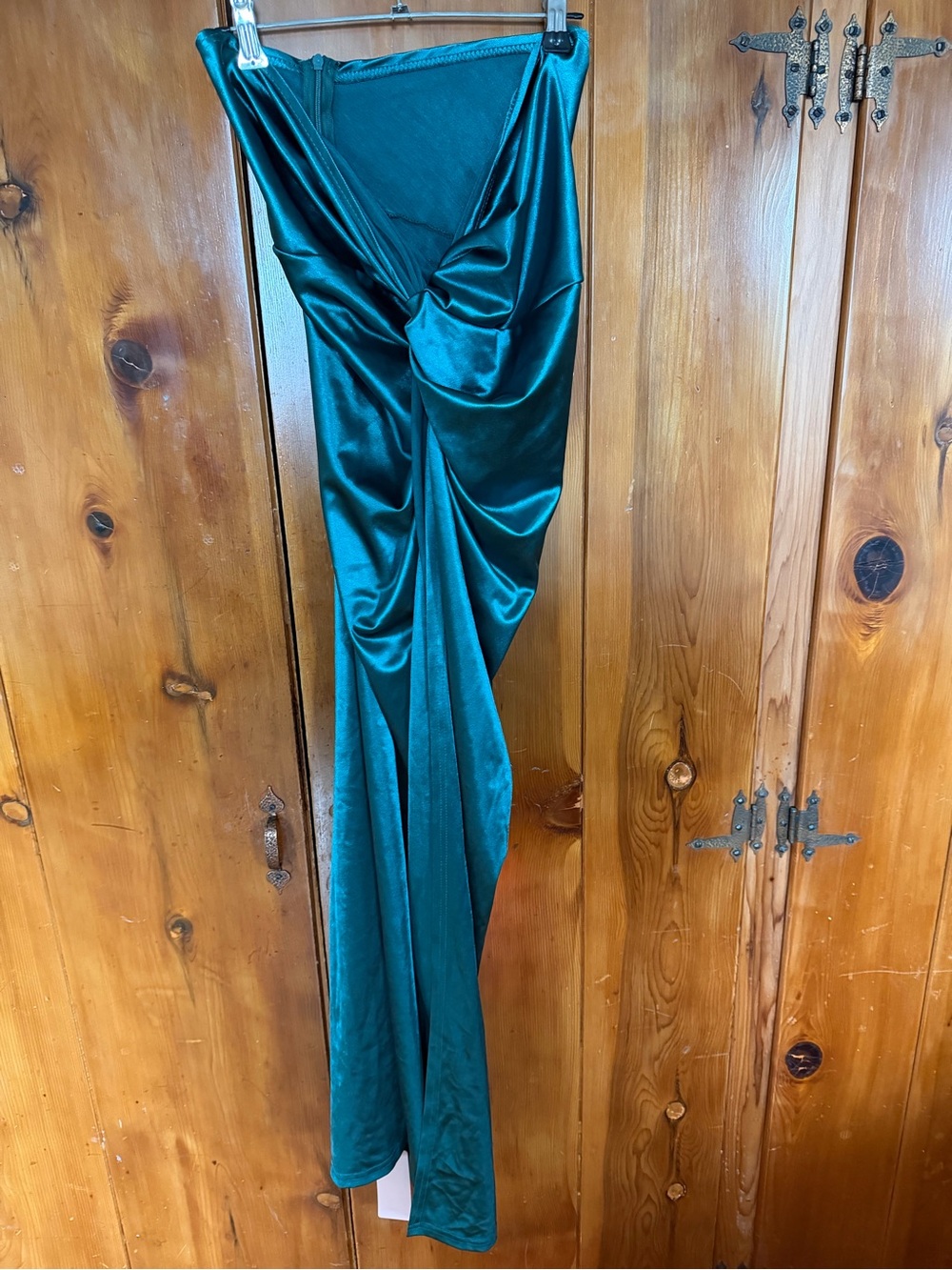 Emerald Green Satin Maxi Skirt - Draped Front Design